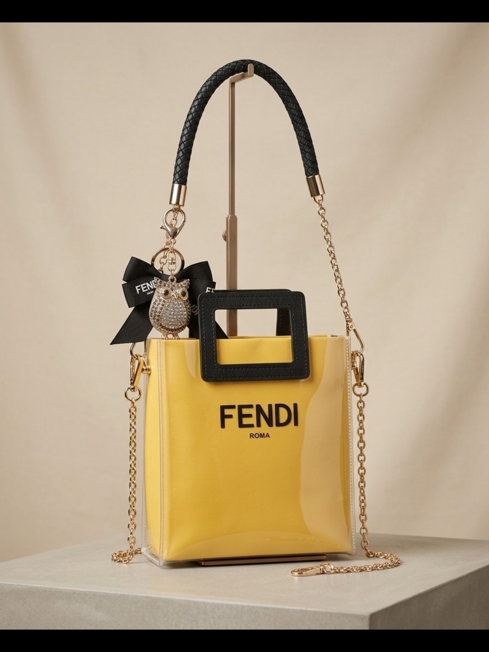 Fendi Yellow Mini Tote with Black Handle and Gold Accents